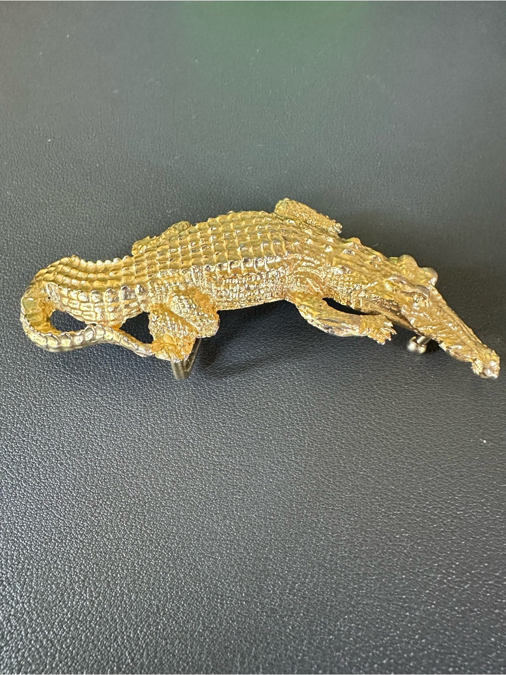 Vintage Gold Tone Metal Alligator Crocodile Gator Belt Buckle